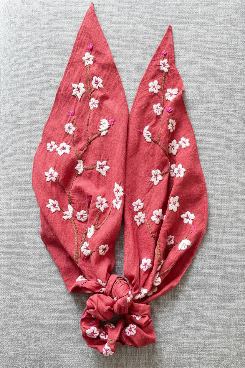 Hand-embroidered Scrunchie-Bandana