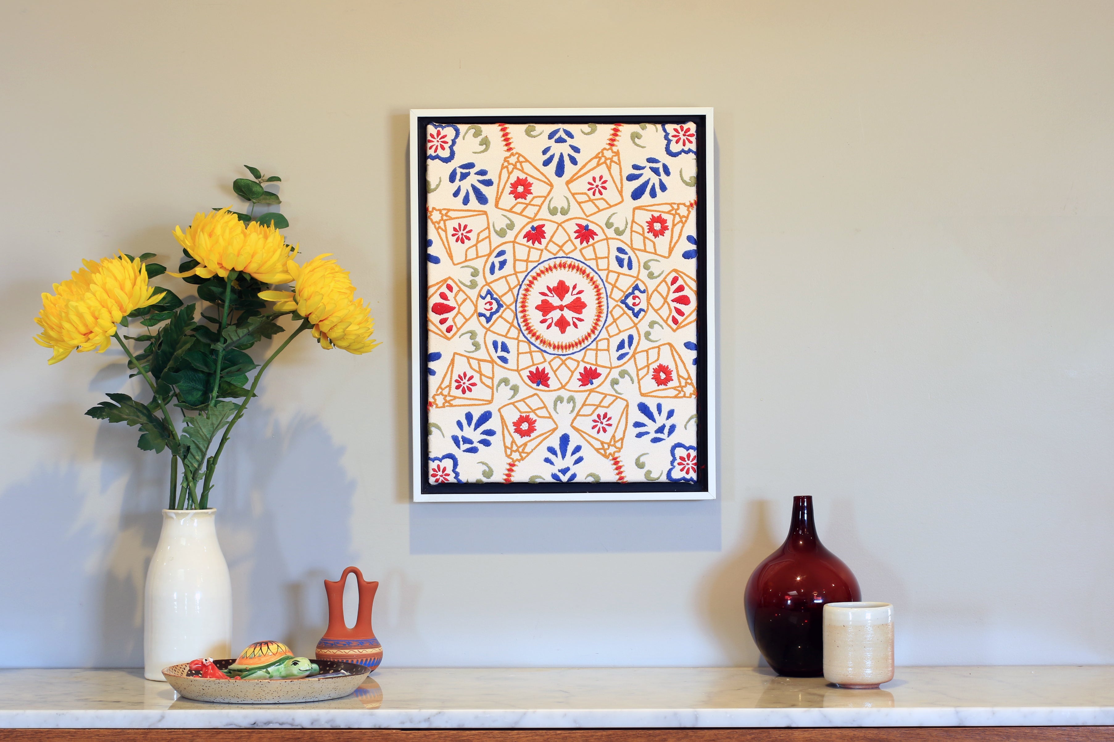 Medallion hand-embroidered art